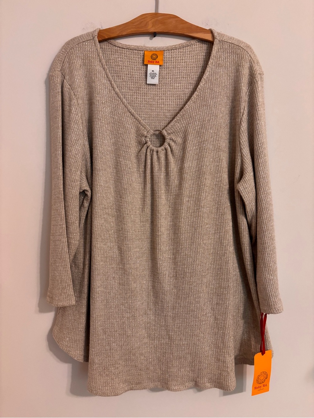 Ruby Rd. NWT Winter Luxe Metallic Thread Waffle Thermal Top